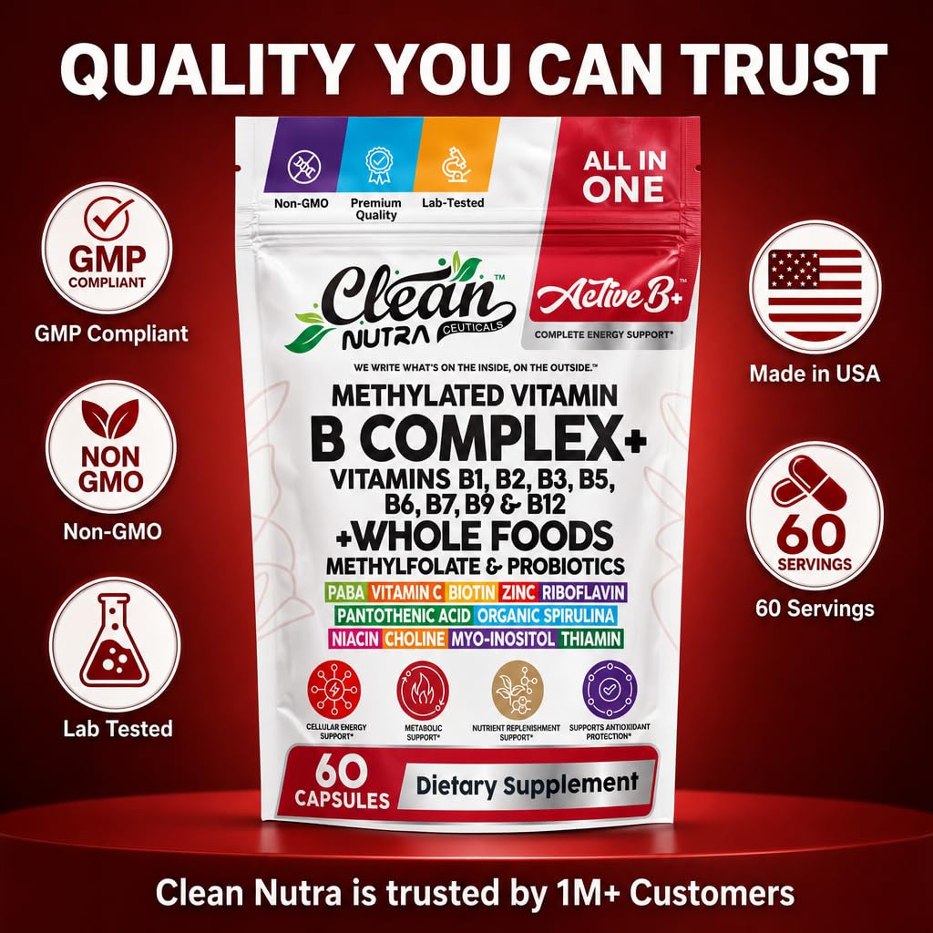 Tableau des valeurs nutritionnelles du Complexe de Vitamines B Methylé Clean Nutraceuticals