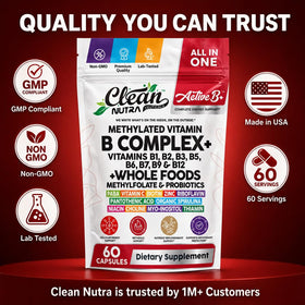 Tableau des valeurs nutritionnelles du Complexe de Vitamines B Methylé Clean Nutraceuticals
