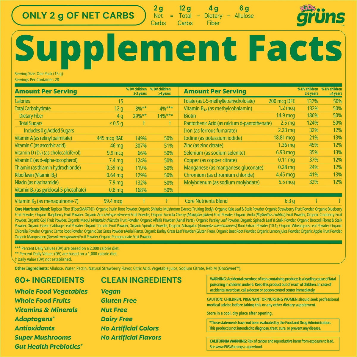 Tableau des vitamines et minéraux dans les gummies Grüns