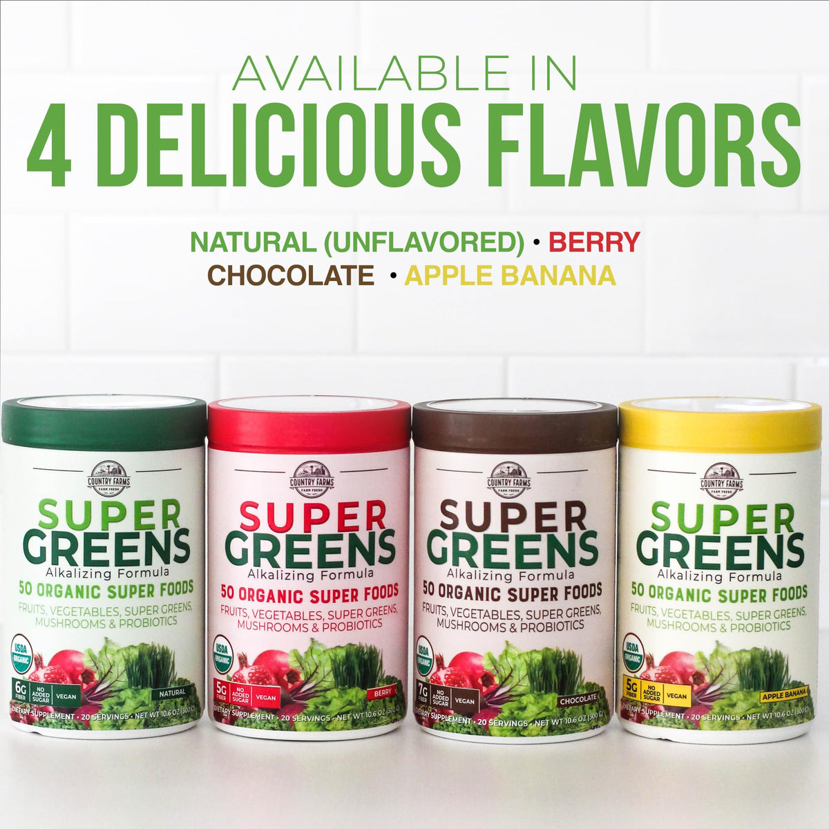 Tableau nutritionnel de Country Farms Super Greens sur l'emballage
