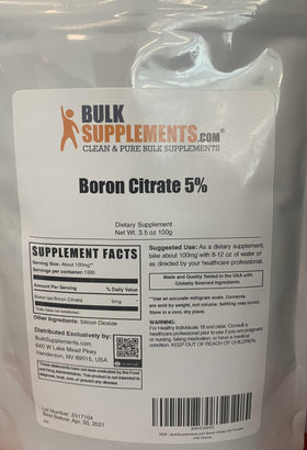 Tableau nutritionnel de la Poudre de Citrate de Bore BulkSupplements