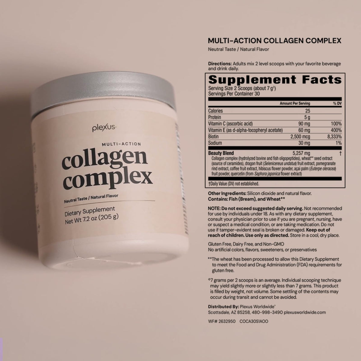 Tableau nutritionnel de Plexus Complex Collagène 290g