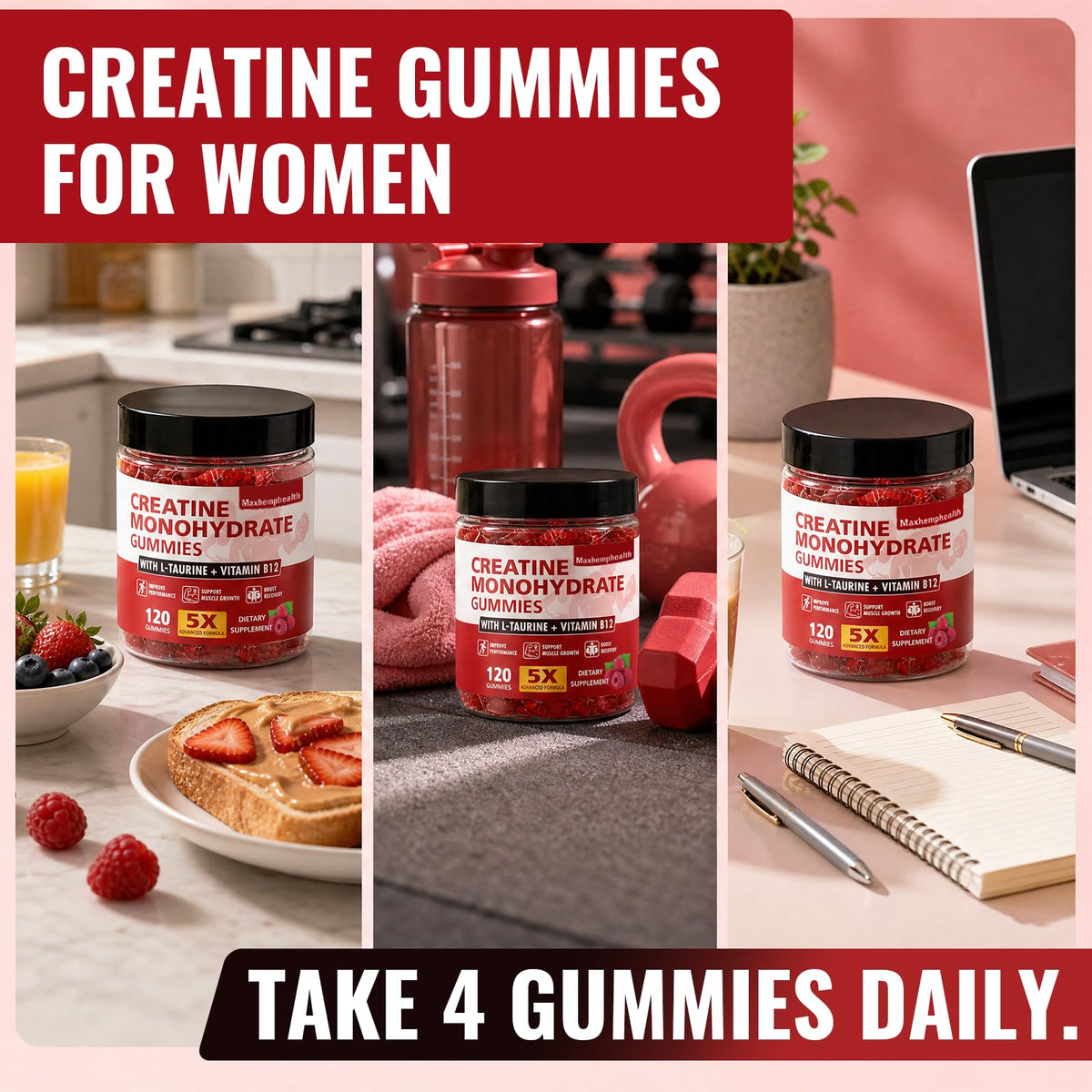 Tableau nutritionnel sur l'arrière de la bouteille de gummies Maxhemphealth