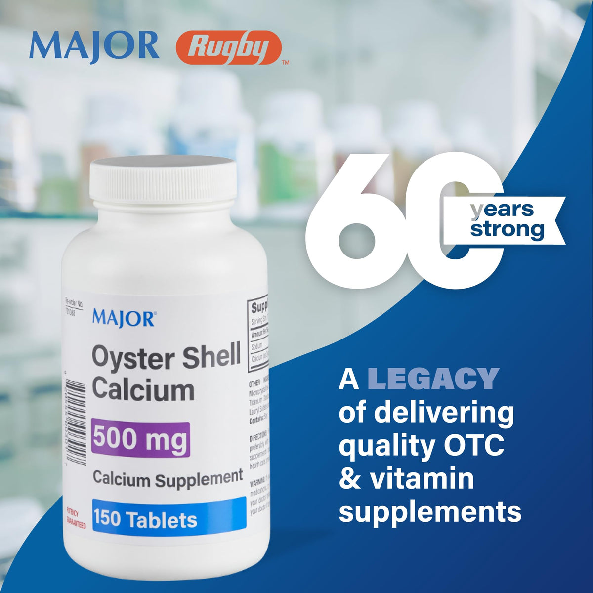Tablets de calcium MAJOR sur une table, avec des éléments de santé autour