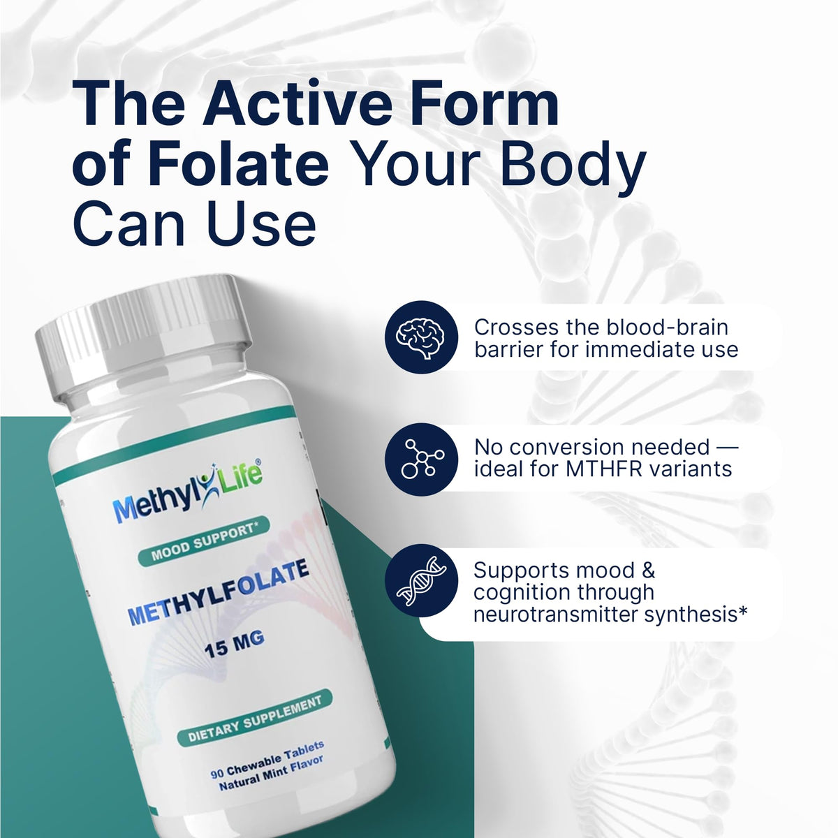 Tablette à croquer Methyl-Life L-Methylfolate avec goût menthe