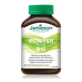 Tablette à mâcher Jamieson Fer + Vitamine B12 au goût tropical