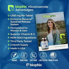 tablette biophix B-3 Nicotinamide 1500 mg sur une surface blanche