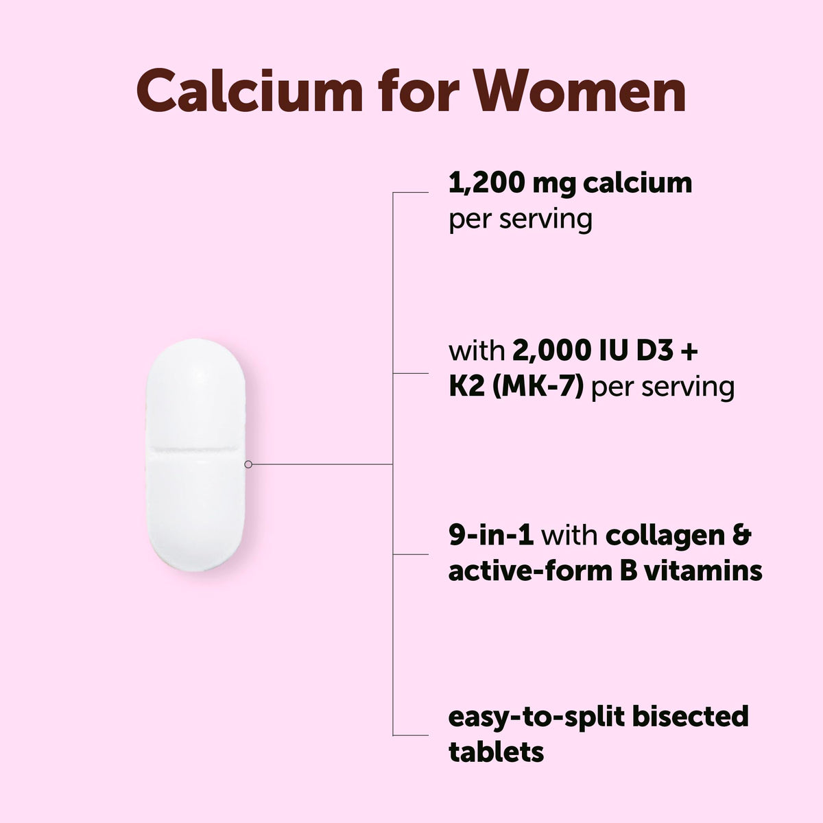 Tablette bisectée de calcium Micro Ingredients sur fond blanc
