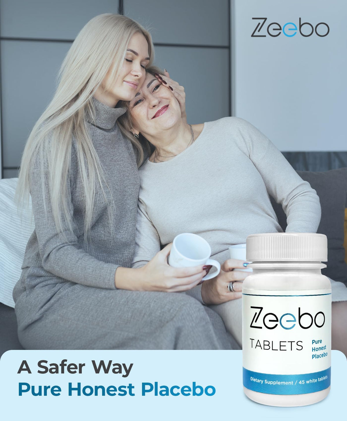 Tablette blanche de pilule placebo Zeebo sur une main