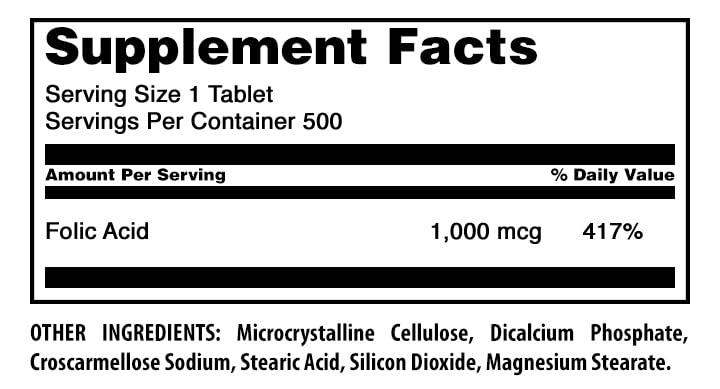 Tablette d'Acide Folique 1000 mcg Amazing Nutrition