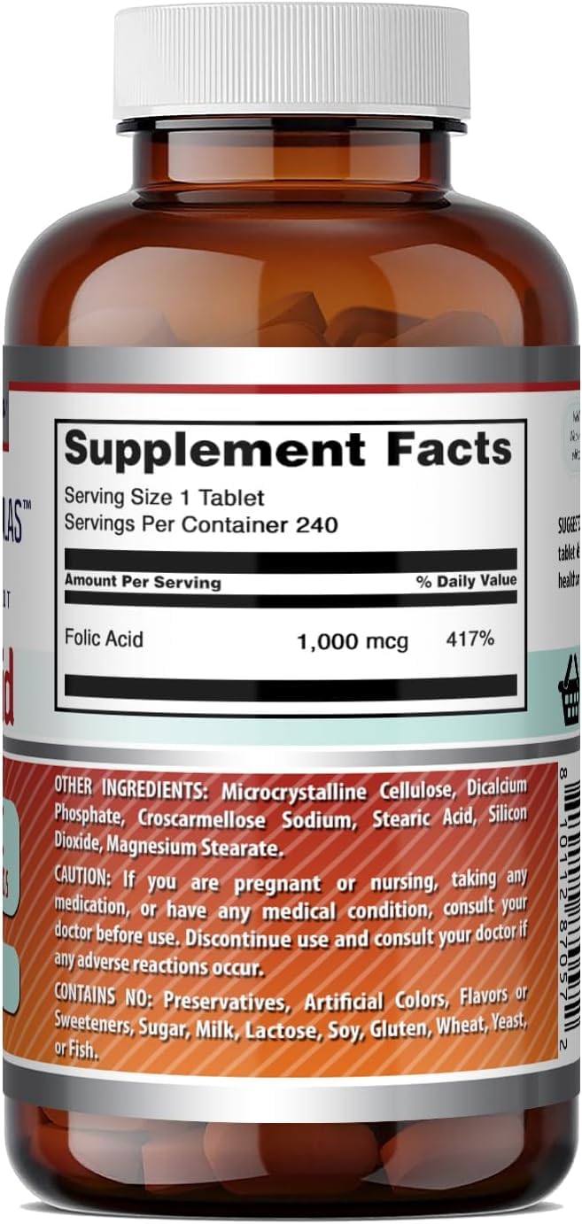 Tablette d'acide folique Amazing Nutrition sur un fond neutre