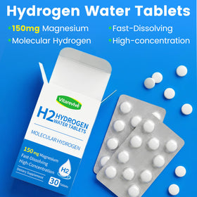 Tablette d'eau hydrogène Vitarevive dans un verre d'eau
