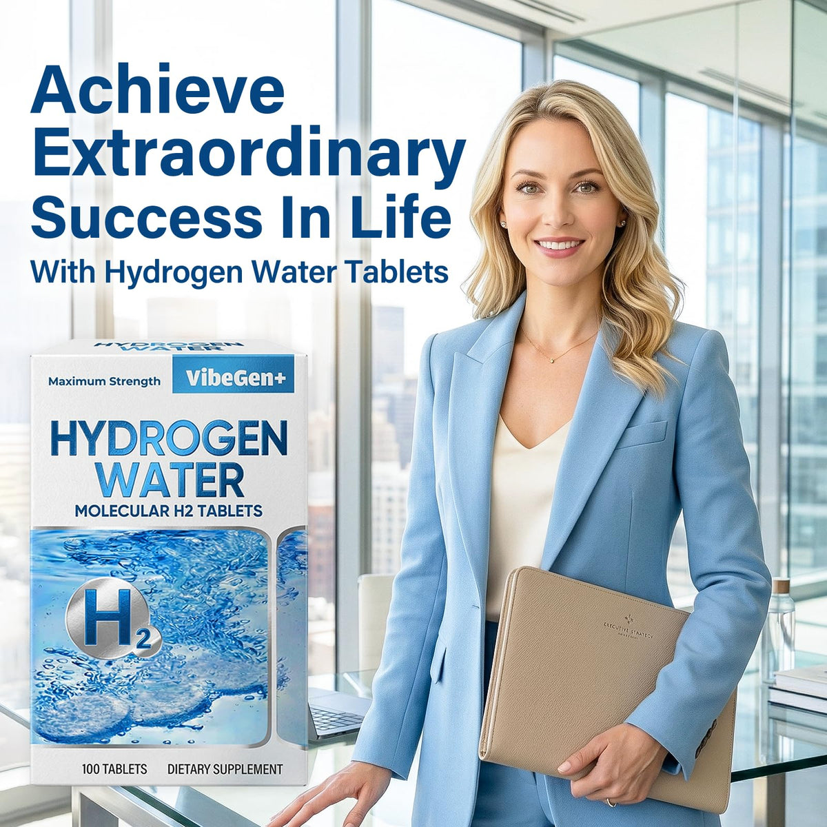 Tablette d'hydrogène effervescente dans un verre d'eau