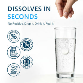Tablette d'hydrogène moléculaire Sunshine & Rain dans un verre d'eau
