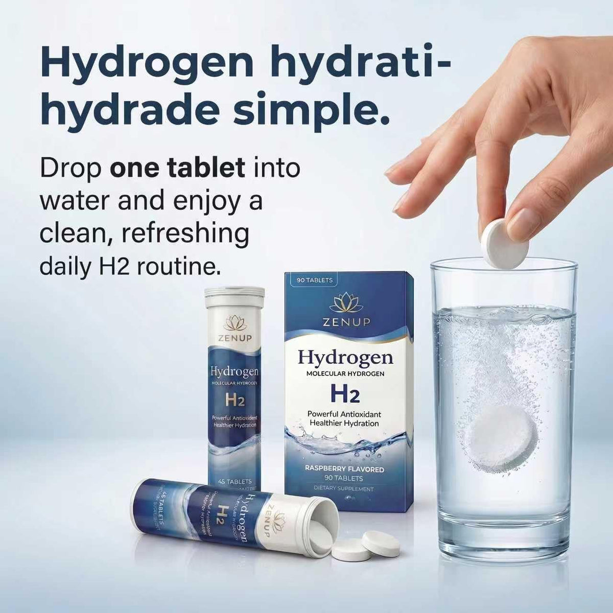 Tablette d'Hydrogène Moléculaire ZenUP en dissolution dans l'eau