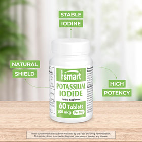 Tablette d'iodure de potassium Supersmart sur fond blanc