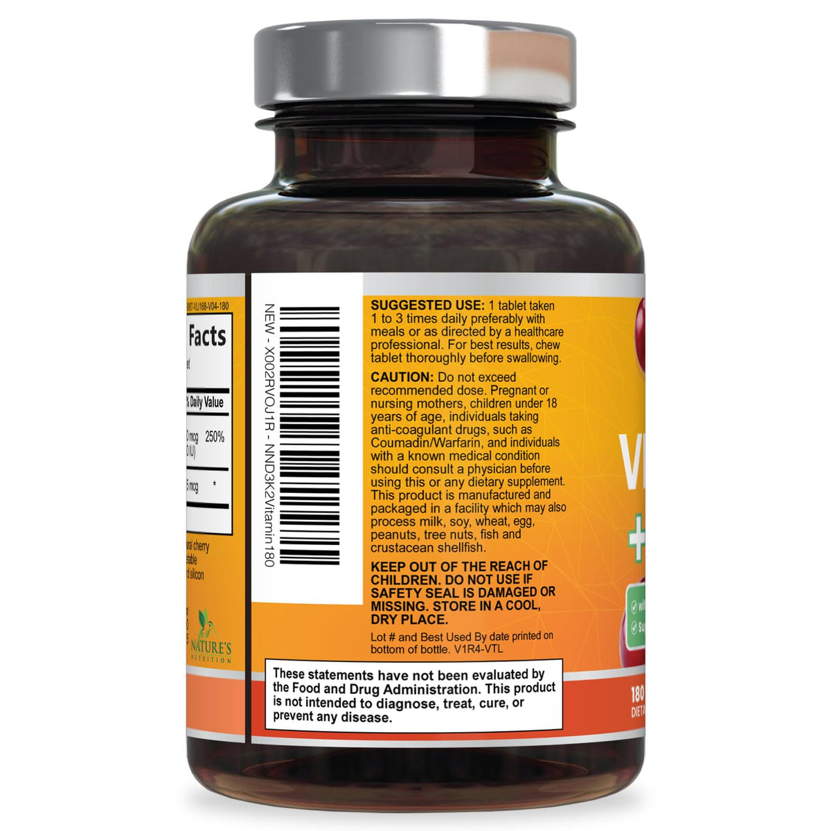 Tablette D3 K2 Nature's Nutrition en gros plan