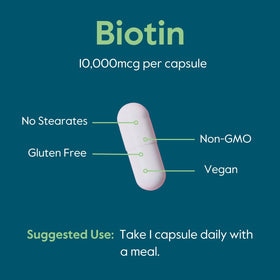 Tablette de BESTVITE Biotine 10 000 mcg à côté d'une bouteille d'eau