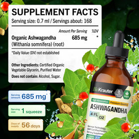 Tablette de BIO KRAUTER Ashwagandha versée dans un verre d'eau
