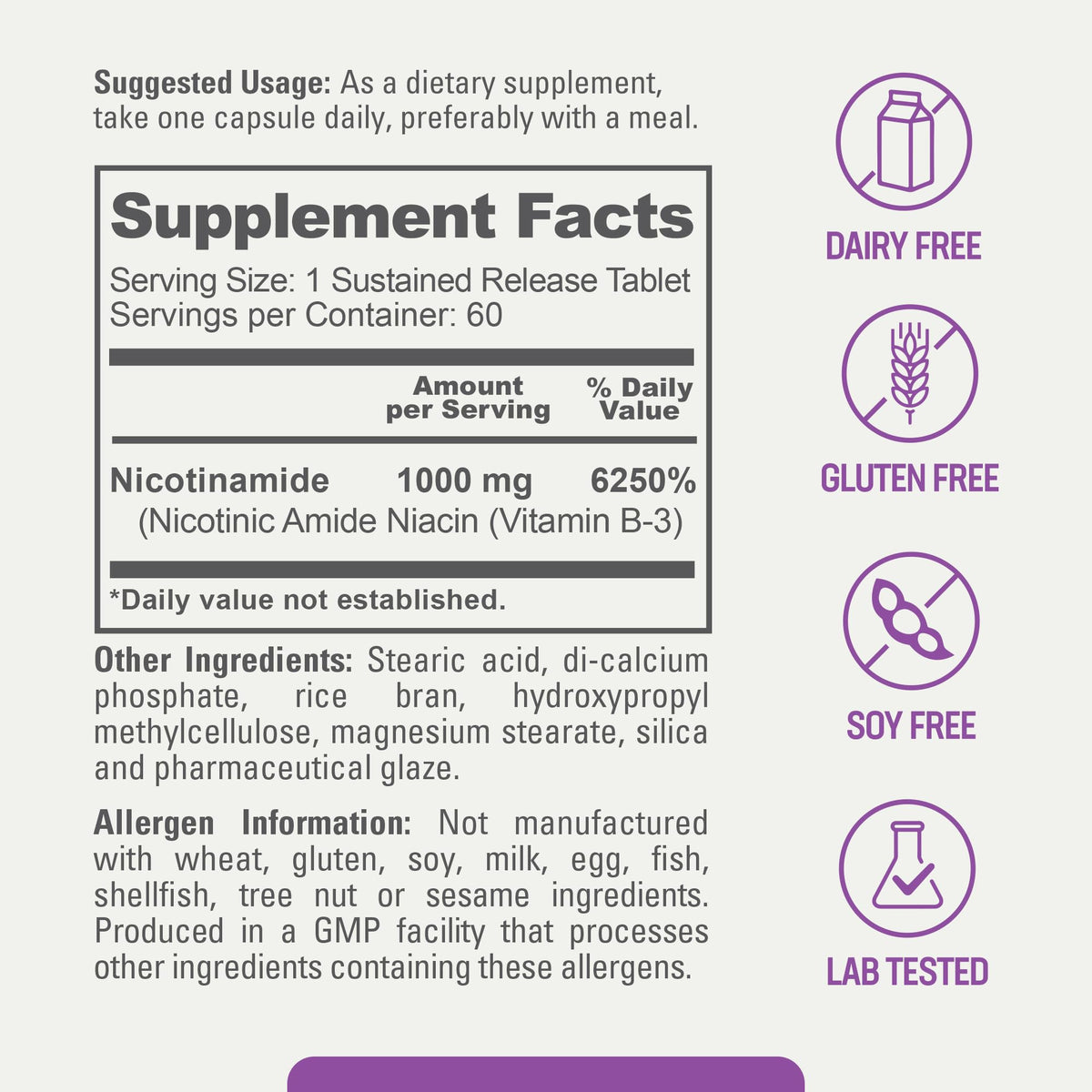 tablette de biophix B-3 Nicotinamide 1000 mg sur fond blanc
