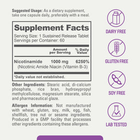 tablette de biophix B-3 Nicotinamide 1000 mg sur fond blanc