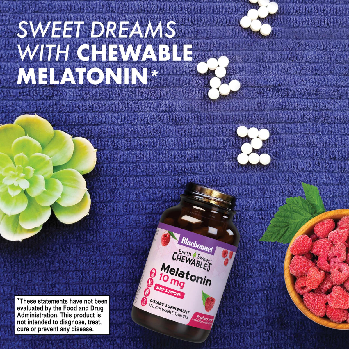 Tablette de BlueBonnet EarthSweet Mélatonine 10 mg avec fruits