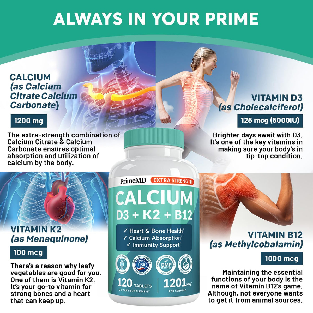 Tablette de Calcium 1200 mg avec Vitamine D3 K2 sur un fond neutre