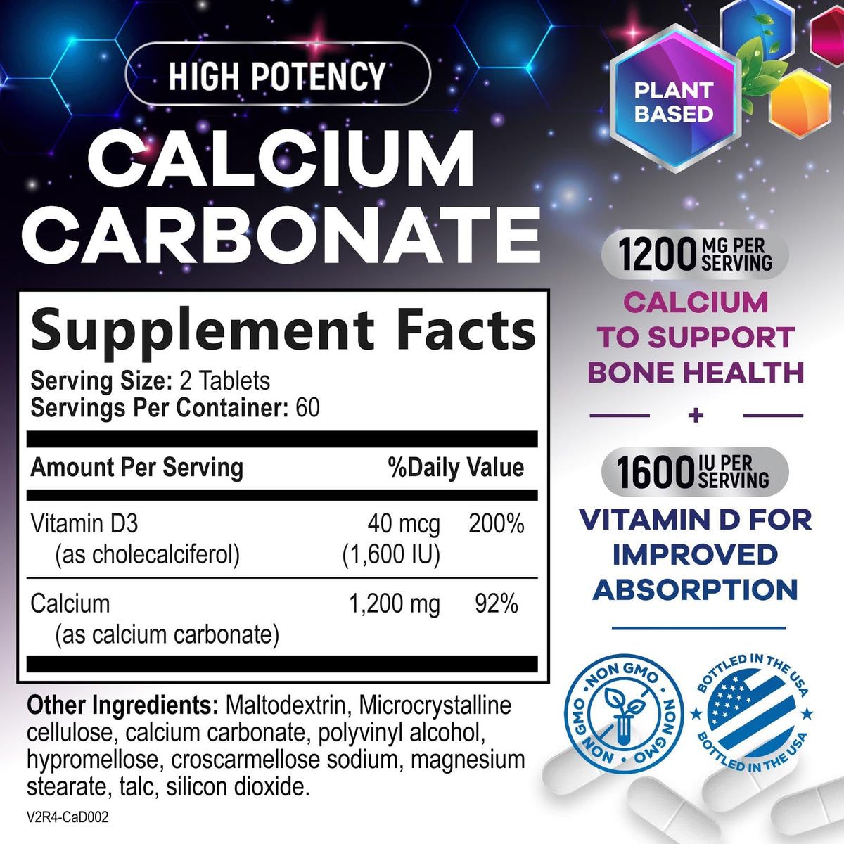 Tablette de Calcium 1200 mg avec Vitamine D3 Nature's Peak sur une surface blanche