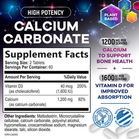 Tablette de Calcium 1200 mg avec Vitamine D3 Nature's Peak sur une surface blanche