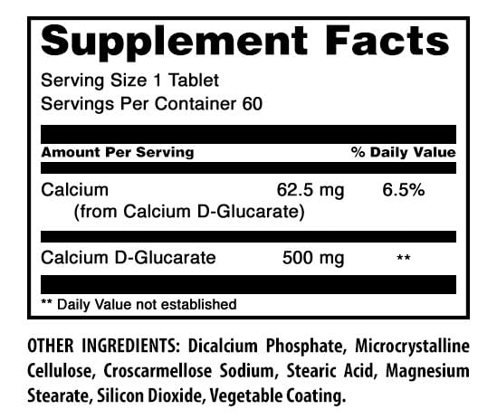 Tablette de Calcium D-Glucarate 500 Mg Amazing Nutrition sur une surface blanche