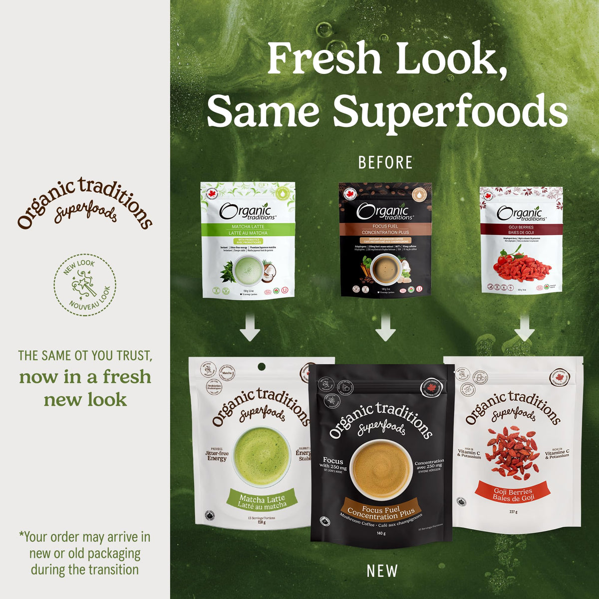 Tablette de chlorelle Organic Traditions sur une surface de cuisine
