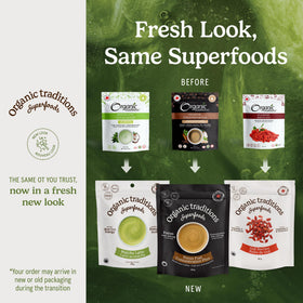 Tablette de chlorelle Organic Traditions sur une surface de cuisine