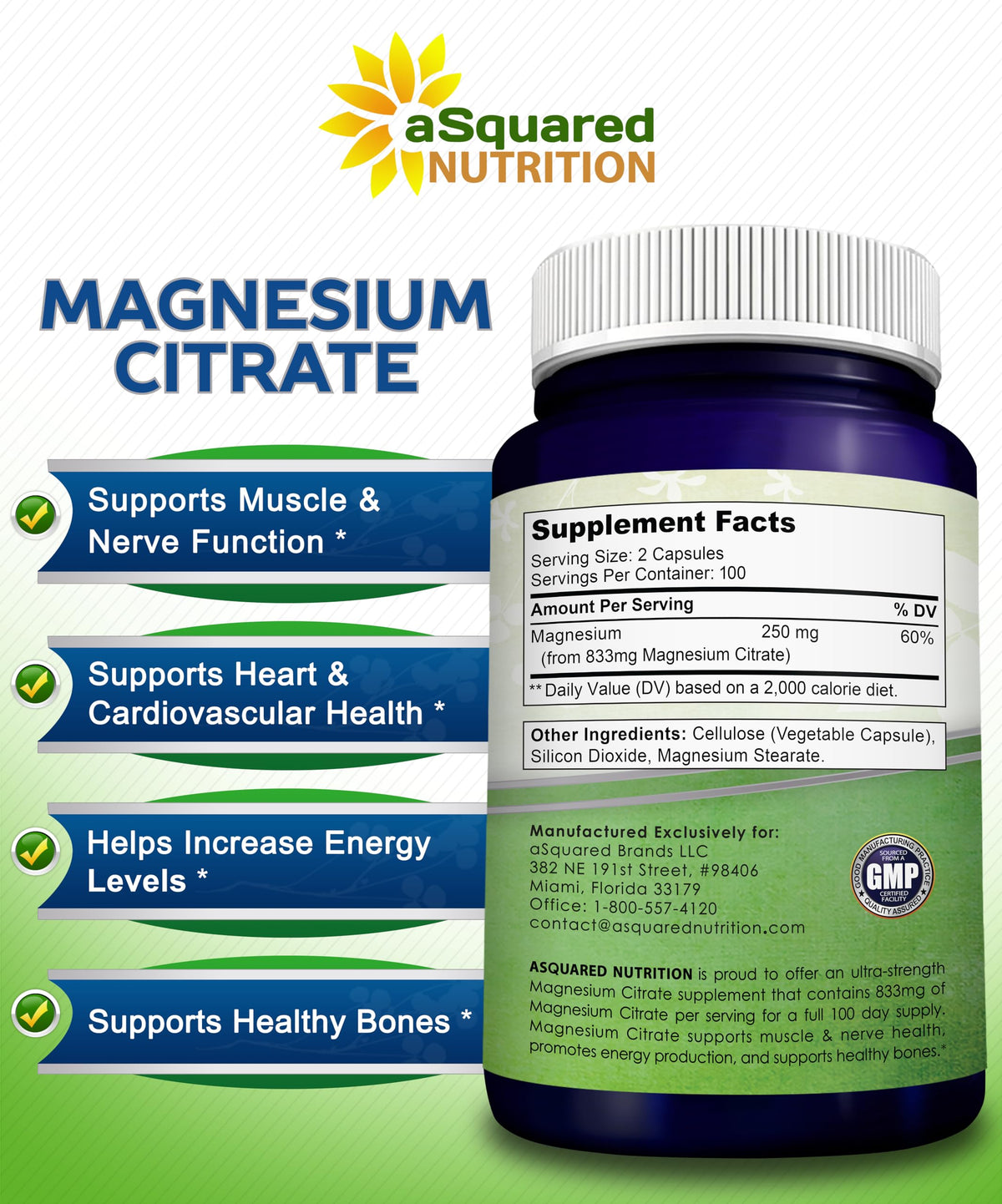 Tablette de citrate de magnésium aSquared Nutrition sur une surface blanche