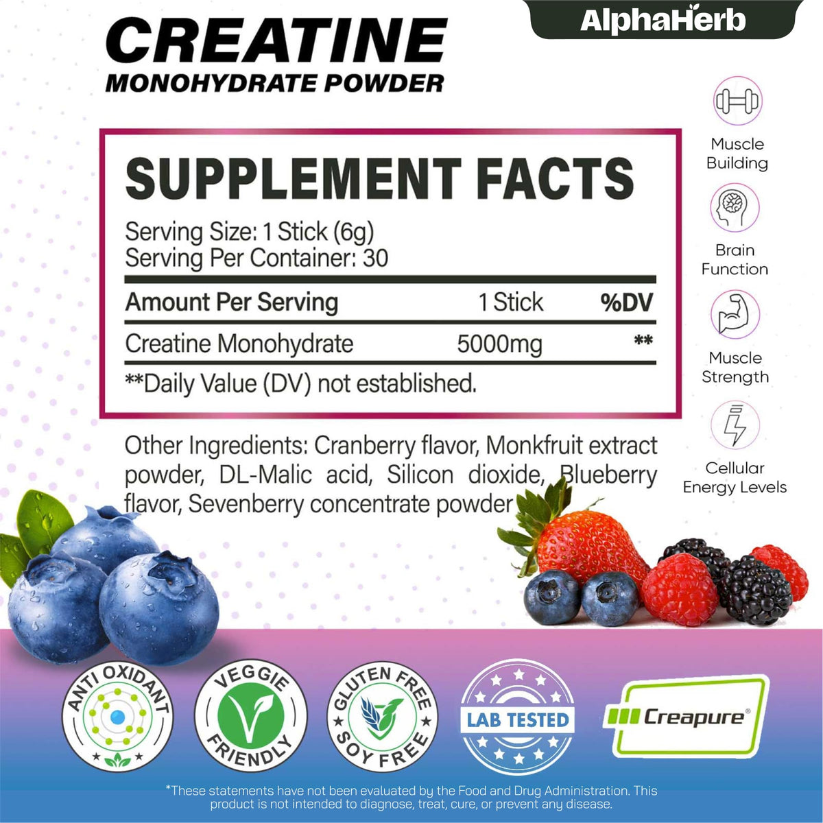 Tablette de créatine monohydrate AlphaHerb en utilisation