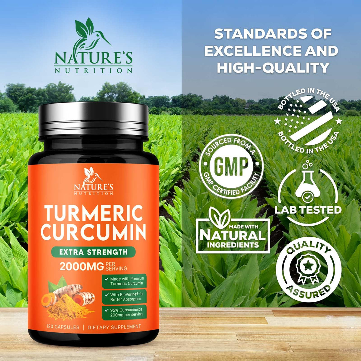 Tablette de curcuma Nature's Nutrition avec ingrédients naturels