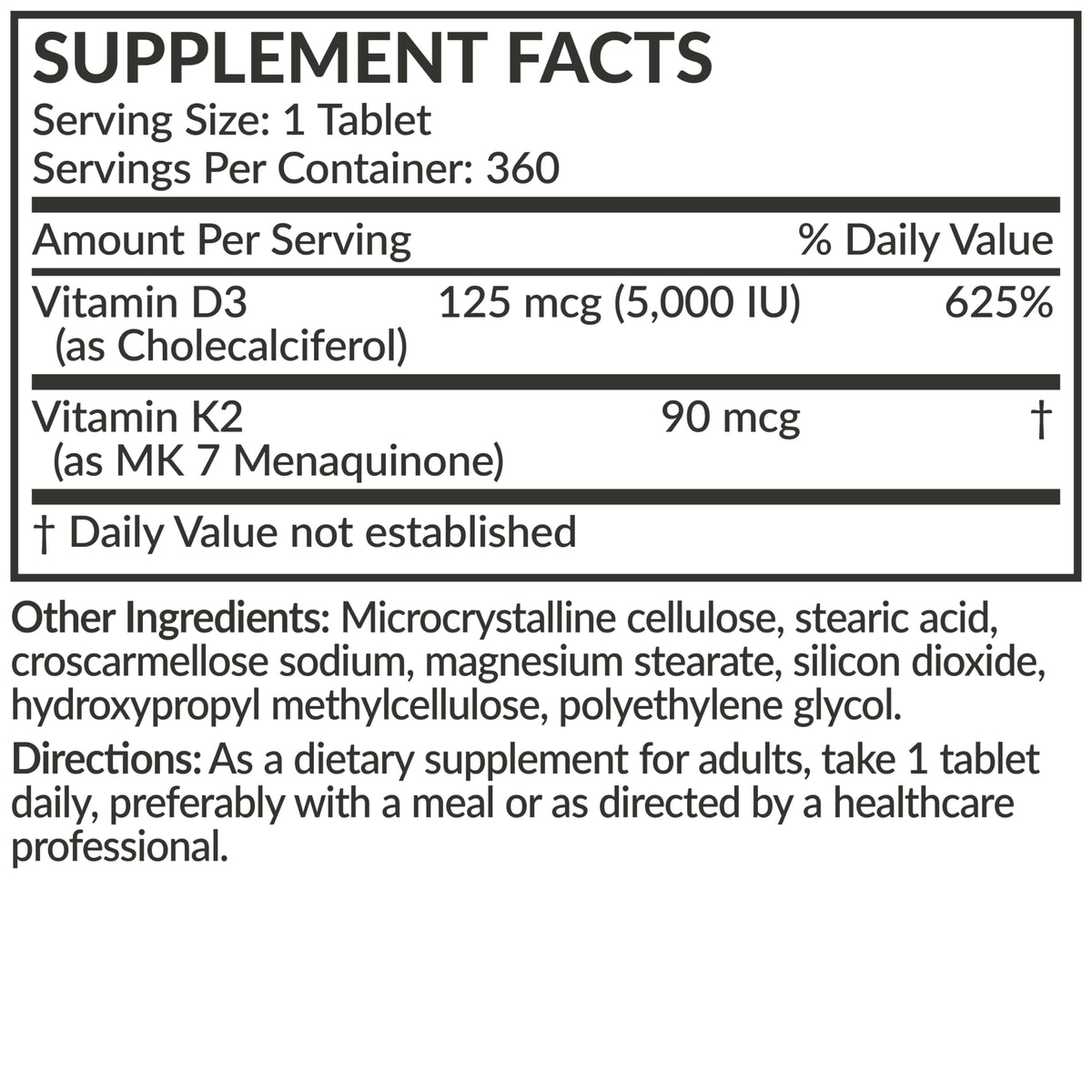 Tablette de Futurebiotics Vitamine K2 et D3 sur fond clair