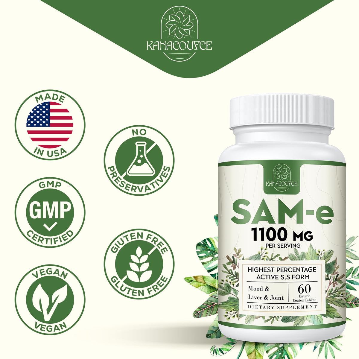 Tablette de Kanacoufce SAM-e 1100mg sur une main