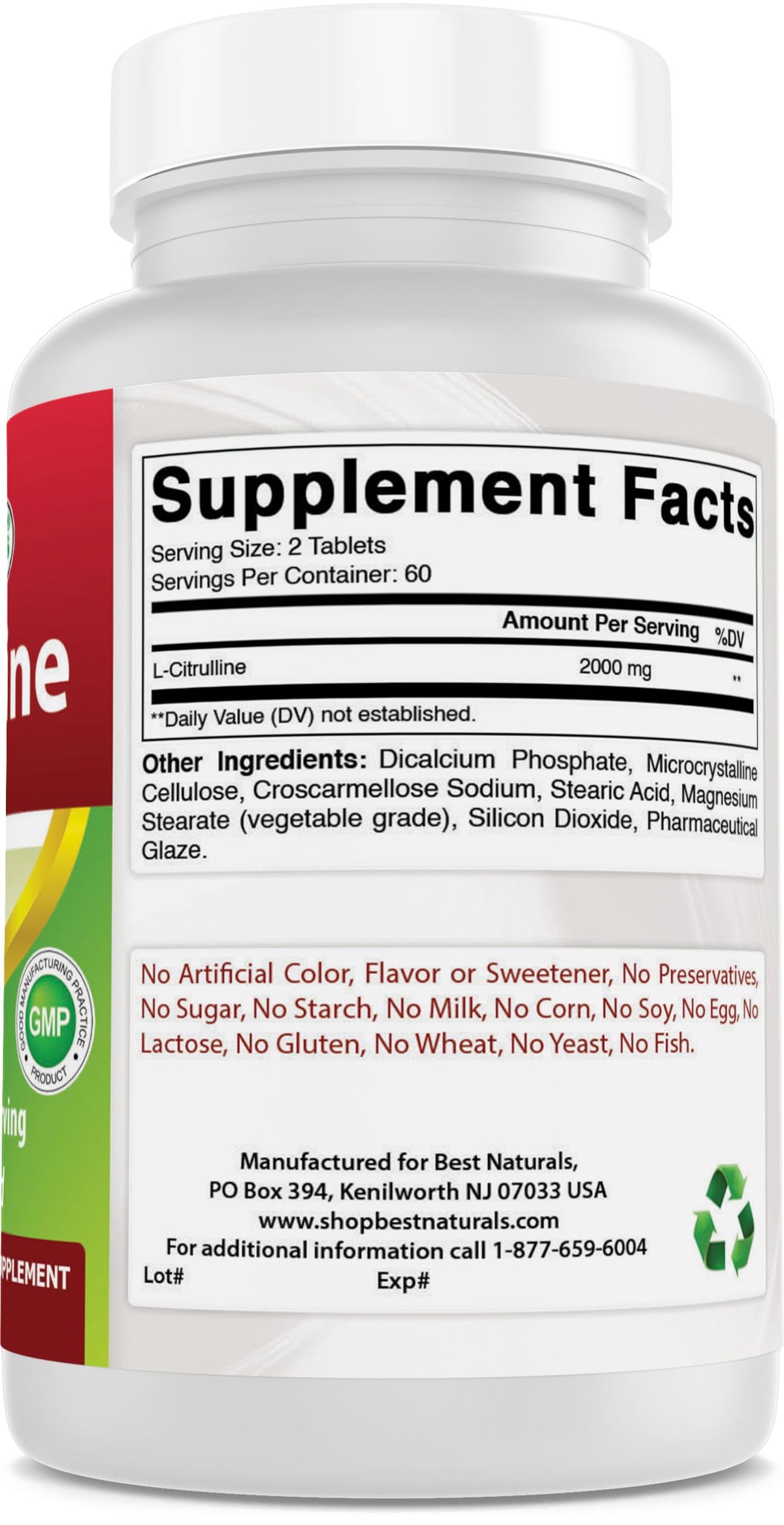 Tablette de L-Citrulline 2000 mg de Best Naturals sur une surface en bois
