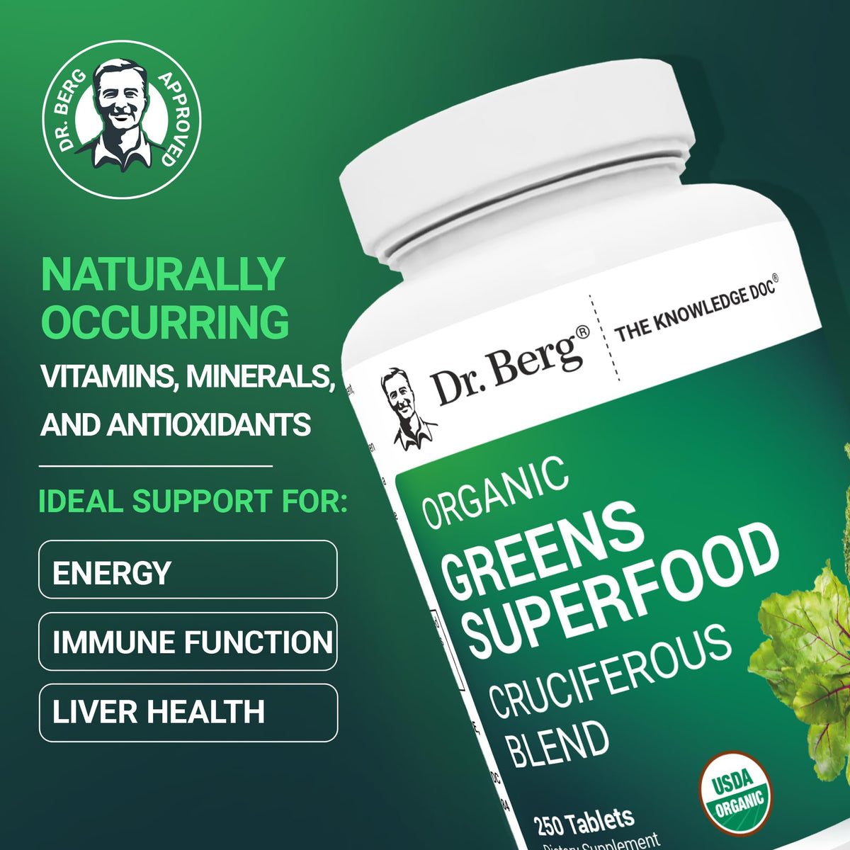 Tablette de légumes bio Dr. Berg Nutritionals sur fond blanc