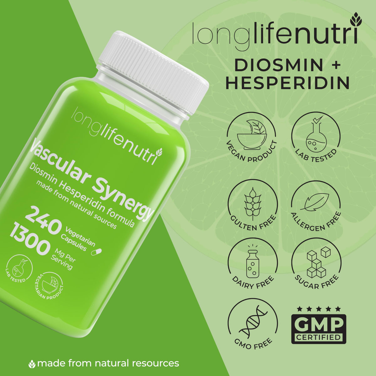 Tablette de LongLifeNutri Vascular Synergy Complex avec verre d'eau
