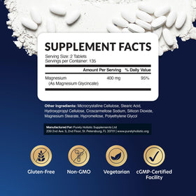 Tablette de Magnésium Glycinate 400mg Purely Holistic sur une table