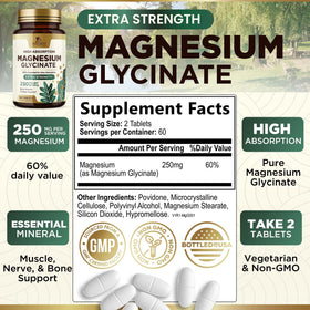 Tablette de magnésium glycinate Nature's Nutrition avec dosage de 250 mg