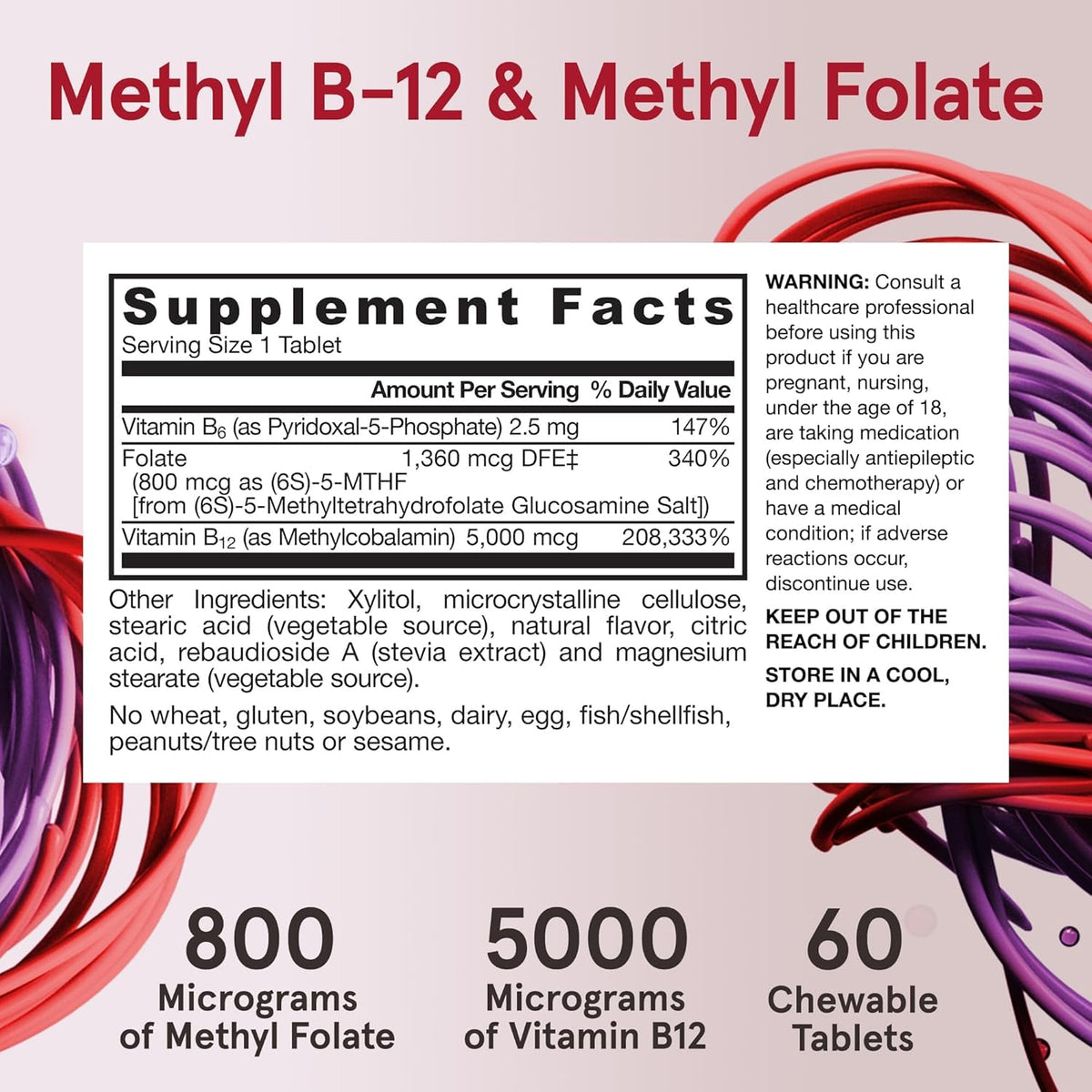 Tablette de Methyl B-12 et Folate en gros plan