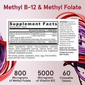 Tablette de Methyl B-12 et Folate en gros plan