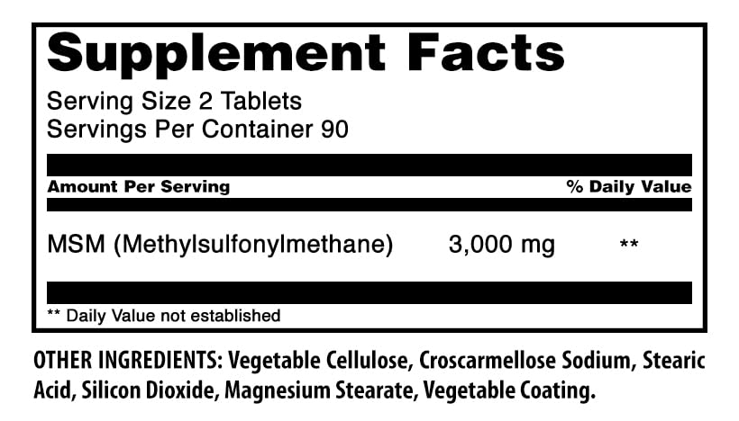Tablette de MSM 3000 Mg d'Amazing Nutrition sur fond blanc