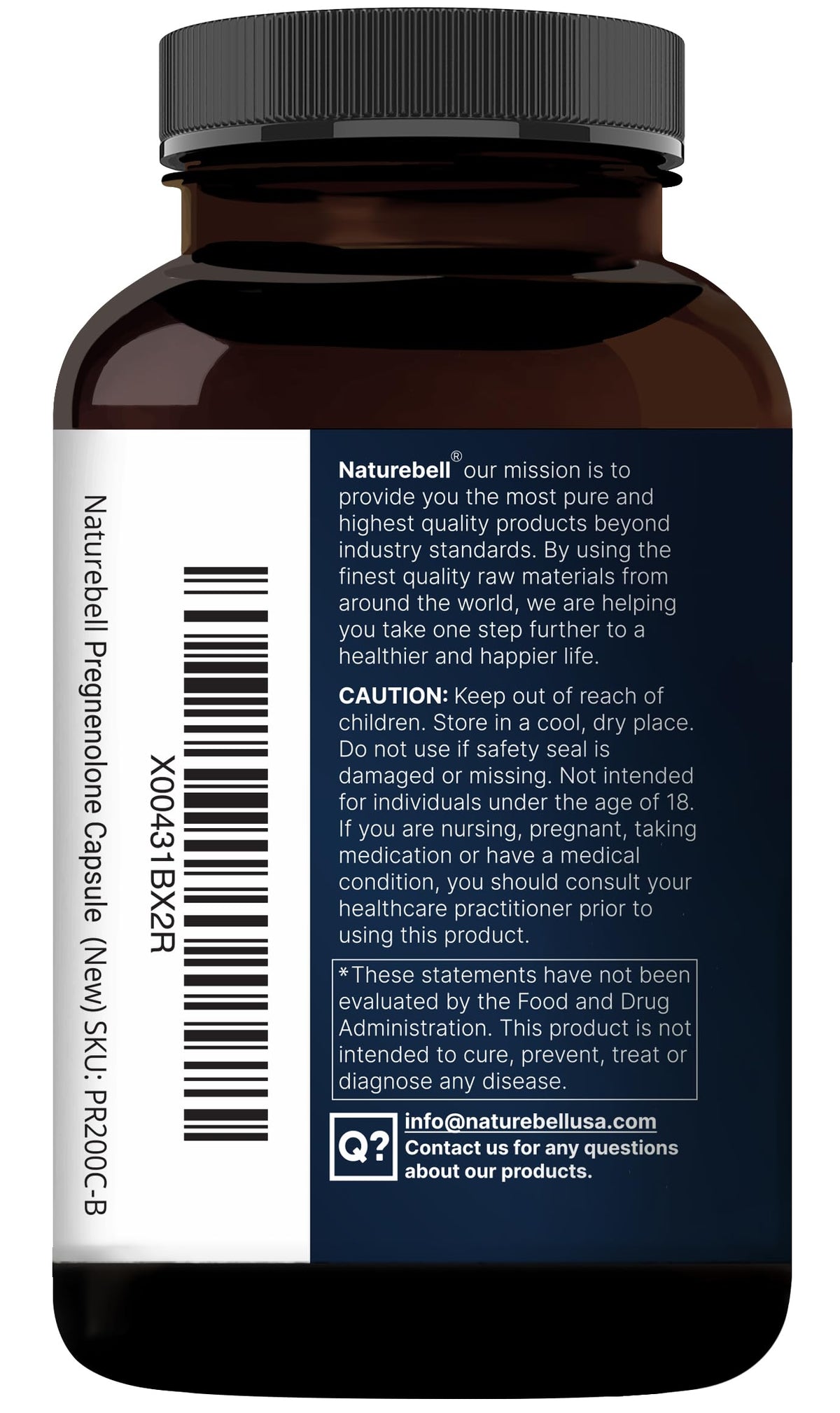 Tablette de pregnenolone NatureBell à côté d'un verre d'eau