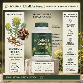 Tablette de Roilois Rhodiola Rosea sur une surface claire