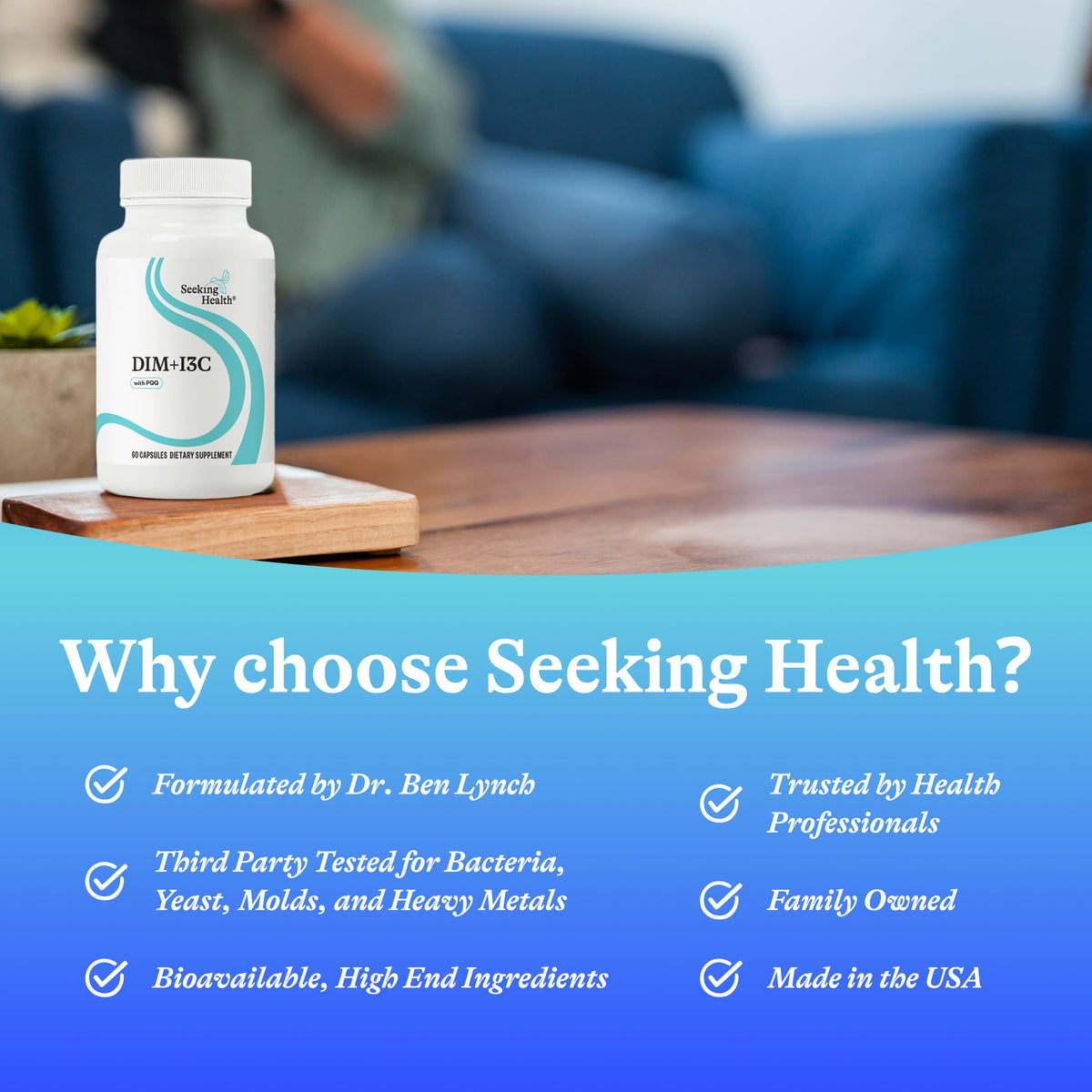 Tablette de Seeking Health DIM & I3C dans une main