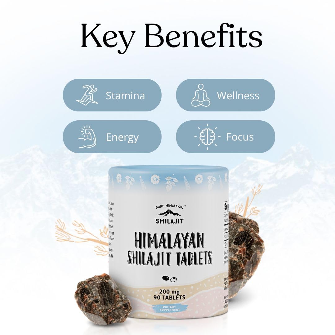 Tablette de shilajit Pure Himalayan sur fond blanc