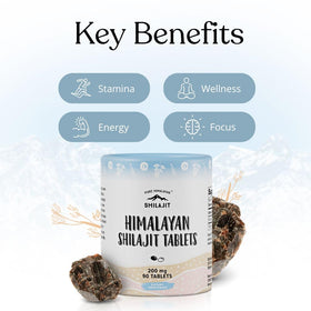 Tablette de shilajit Pure Himalayan sur fond blanc
